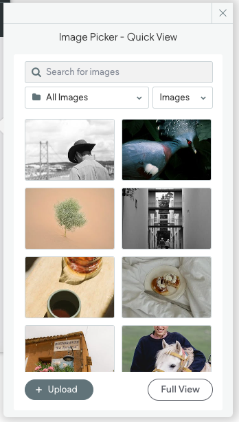 Open image picker with a variety of images displayed.